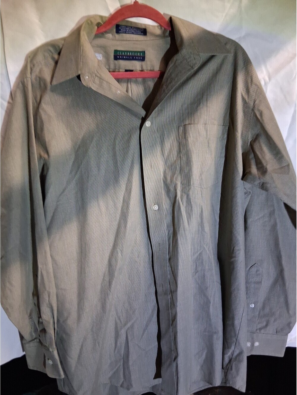 Vintage Claybrooke Shirt Men 17 34/35 Gray Dress Wrinkle Free Hong Kong Made G2